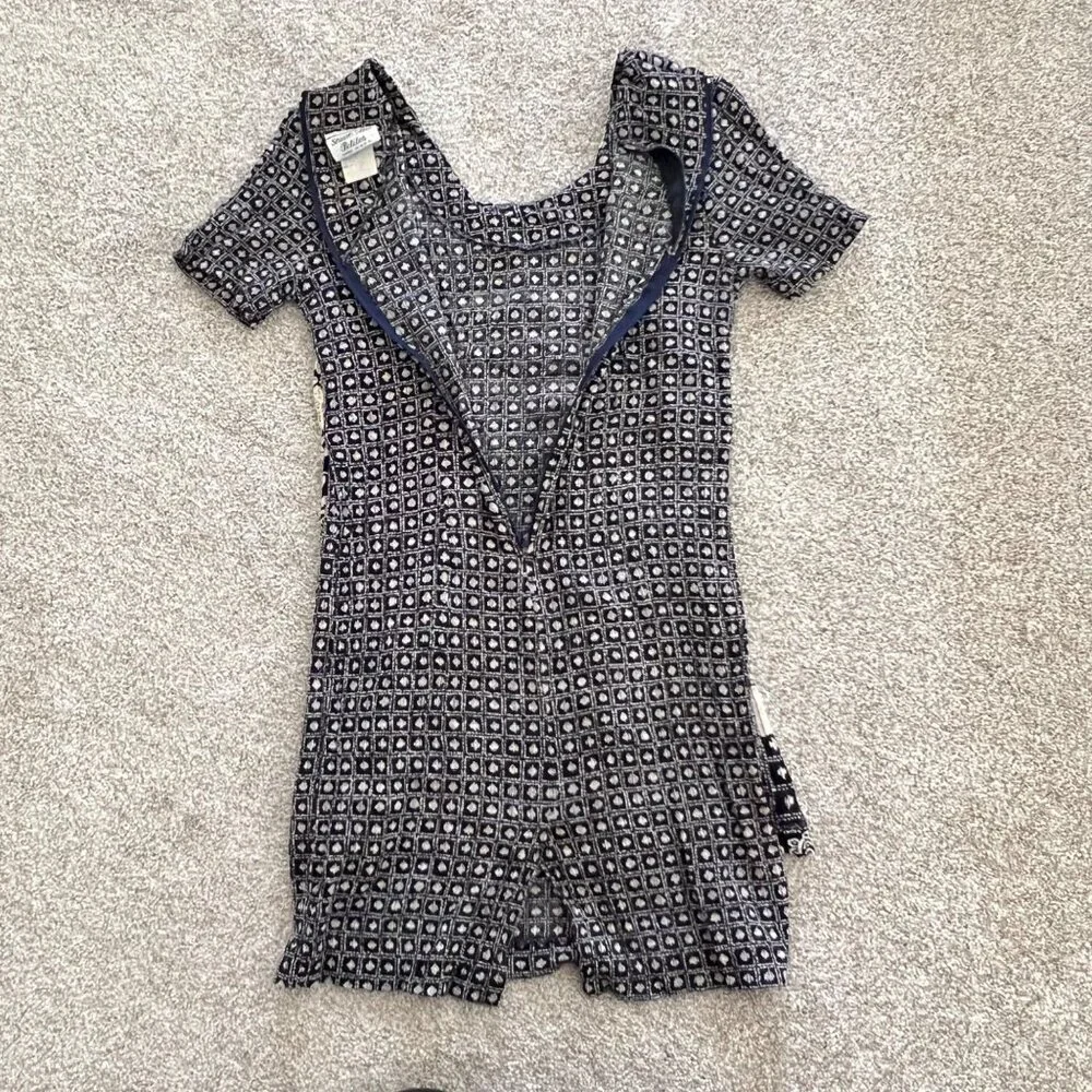 Vintage 90s Stuart Alan Boho Split Hem Geometric Floral Henley Button Dress P6 - Picture 11 of 13